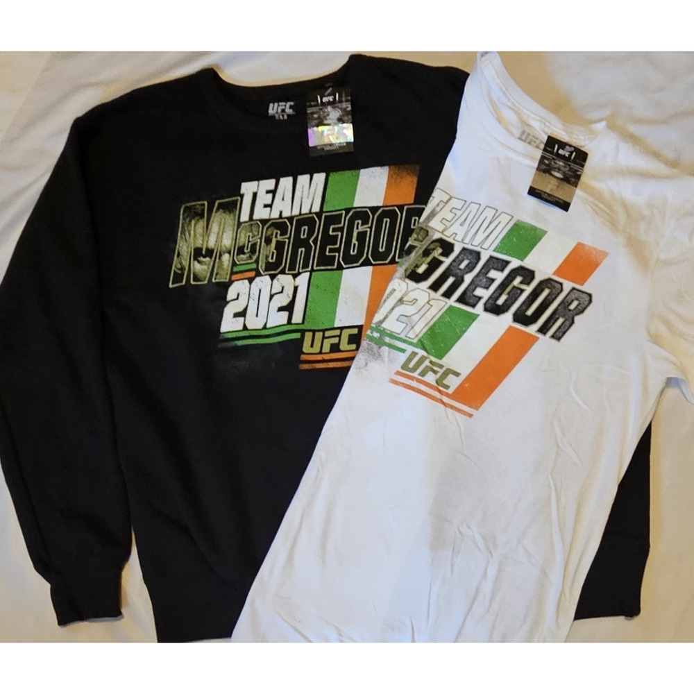 NWT lot Of 2 Connor Mcgregor 2021 UFC  Black Sweatshirt/White T-shirt